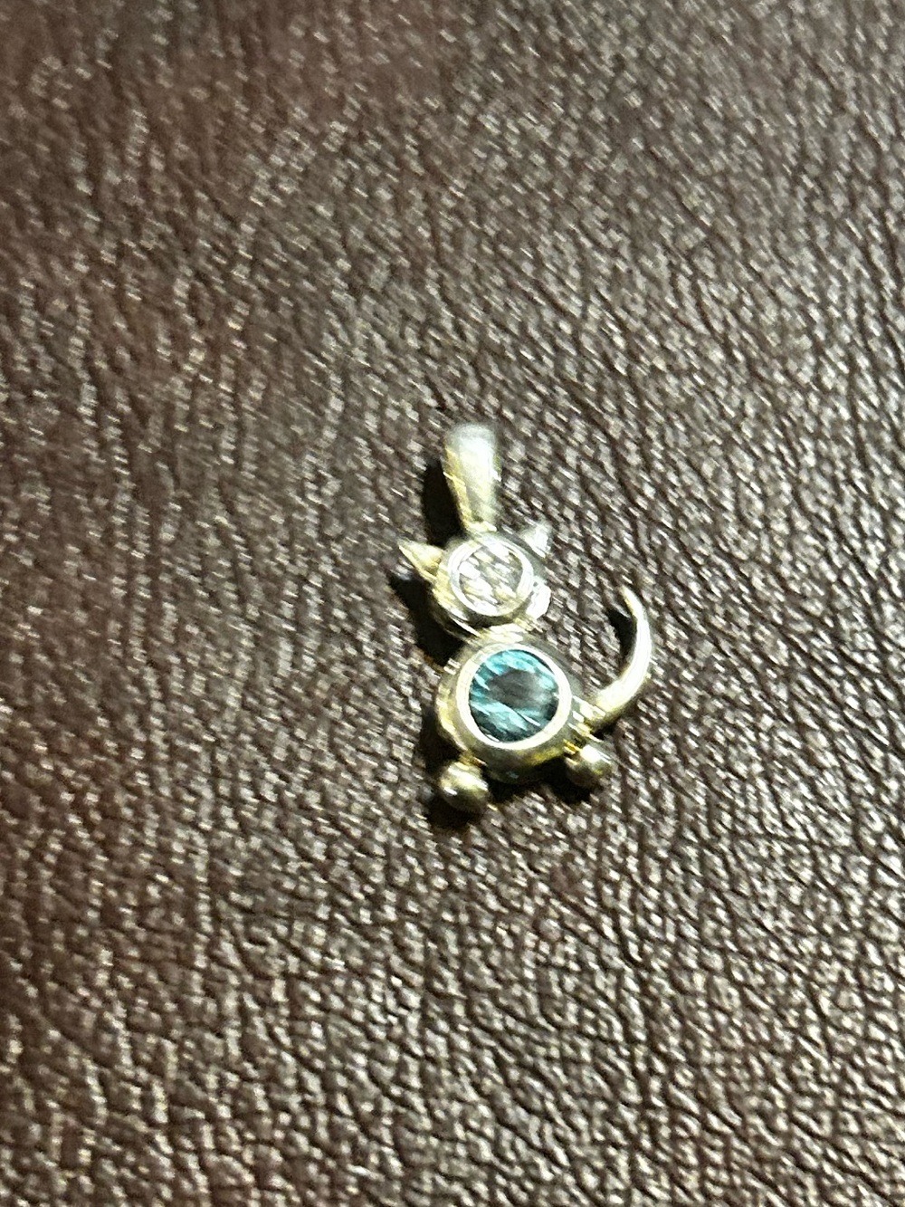 Sterling Silver 925 Cat Pendant with Blue and Clear Stones